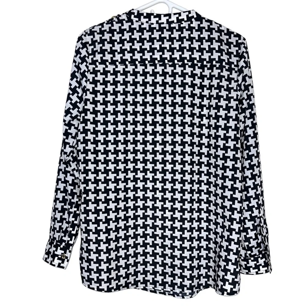 Michael Kors Black And White Houndstooth Blouse - Picture 3 of 7